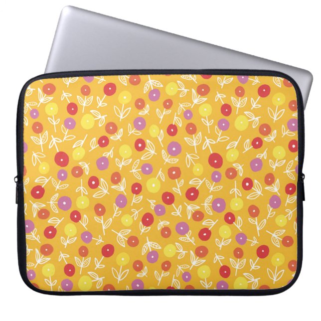 Funda Para Portátil Niños amarillos Floral Ditsy Portátil Sleeve (Frente)