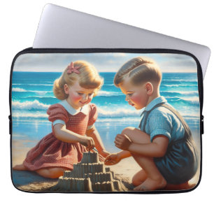 Funda Para Portátil Niños construyendo un castillo de arena en la play