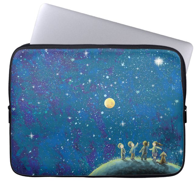 Funda Para Portátil Niños Mirando El Cielo Nocturno (Frente)
