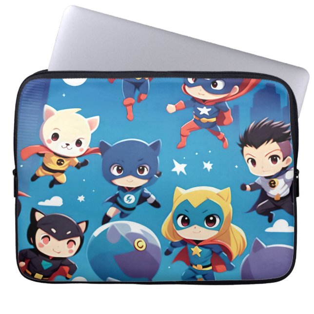 Funda Para Portátil Niños superhéroes volando alto (Frente)