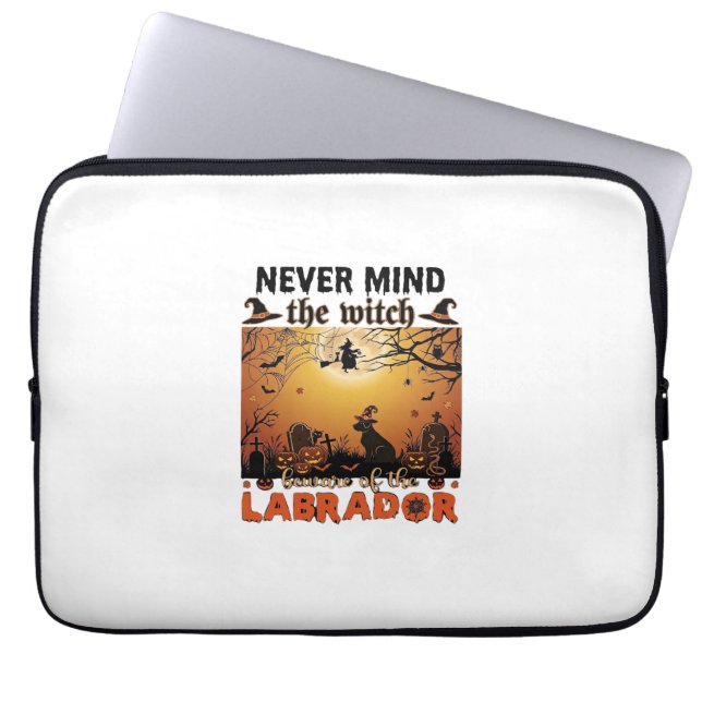 Funda Para Portátil No Importa Bruja Cuidado Labrador Halloween Perro  (Frente)