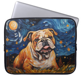 FUNDA PARA PORTÁTIL NOCHE BRILLANTE ESTRELLADA CON PERRO BULLDOG