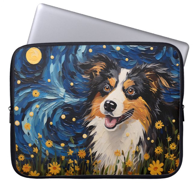 FUNDA PARA PORTÁTIL NOCHE DE ESTRELLA LUMINOSA CON PERRO AUSTRALIANO S (Frente)