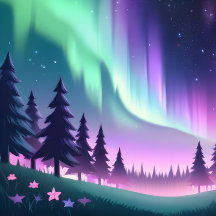 Noche Dreamy Aurora: Bosque Púrpura y Luz Verde