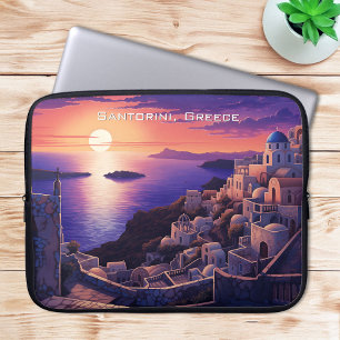 Funda Para Portátil Noche en Santorini Island Painting Arte de viaje