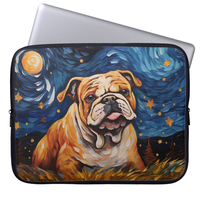 FUNDA PARA PORTÁTIL NOCHE ESTRELLA LUMINOSA CON PERRO BULLDOG (Frente)