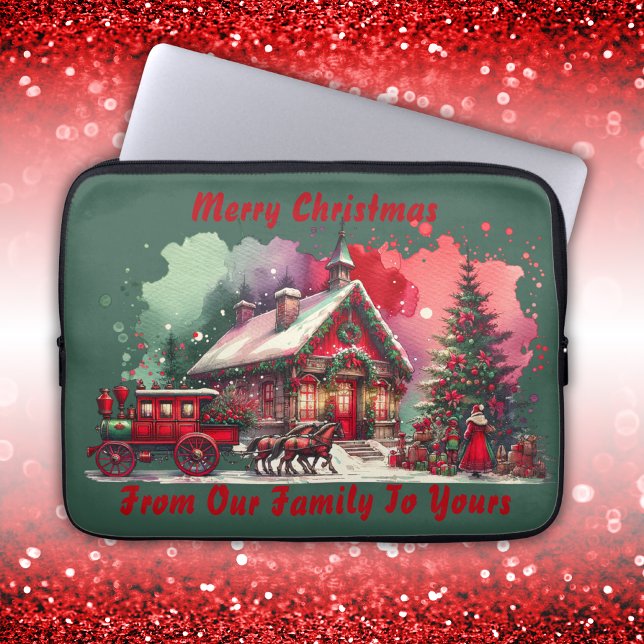 Funda Para Portátil Nochebuena de la cosecha del Monograma en verde | (Subido por el creador)