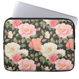Funda Para Portátil Noir floral romántico con Rosas de estilo pintado