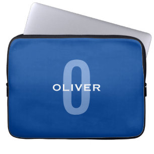 Funda Para Portátil Nombre blanco azul monograma personalizado