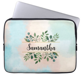 Funda Para Portátil Nombre botánico de acuarela Pastel personalizado
