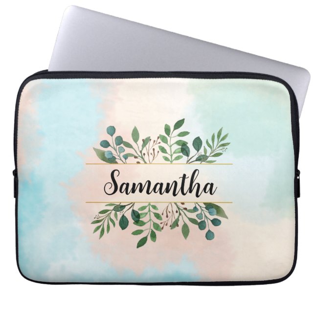 Funda Para Portátil Nombre botánico de acuarela Pastel personalizado (Frente)