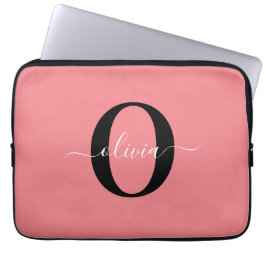 Funda Para Portátil Nombre con Letra de Monograma Personalizada Negro 