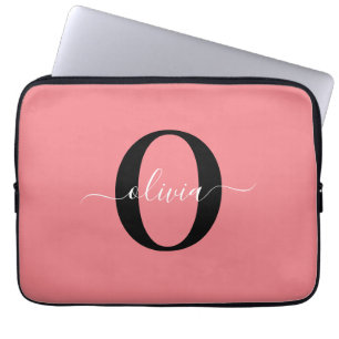 Funda Para Portátil Nombre con Letra de Monograma Personalizada Negro 