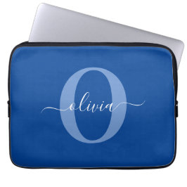 Funda Para Portátil Nombre con Letra Inicial Personalizada Azul Blanco