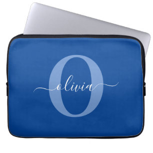 Funda Para Portátil Nombre con Letra Inicial Personalizada Azul Blanco