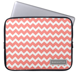 Funda Para Portátil Nombre coralino del personalizado de Chevron del