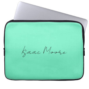 Funda Para Portátil Nombre de caligrafía elegante del guión azul verde
