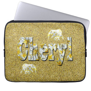 Funda Para Portátil Nombre De Cheryl Con Flores Frangipani,