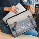 Funda Para Portátil Nombre de familia de Personalizado de plantilla de<br><div class="desc">Simple y moderna plantilla de fotos Personalizado Nombre de familia Laptop Sleeve presenta su foto favorita con su nombre de familia personalizado. Hace un regalo fantástico para Navidades, cumpleaños, aniversario, Día de la Madre, Día del Padre, Día de los Abuelos y más. Personalice editando el texto en el cuadro de...</div>