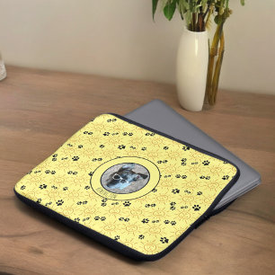 Funda Para Portátil Nombre de foto personalizado Sunshine Black Paws O