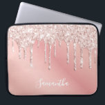 Funda Para Portátil nombre de goteo del purpurina de oro del Rosa<br><div class="desc">Una elegante caja de ipad de glamur y gambas. Faux rosa oro y goteo purpurina rosado,  goteo de pintura. Moda rosa,  color melocotón oscuro. Inserte su nombre,  escrito con un guión de estilo moderno con letras a mano. Letras de color blanco.</div>