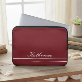 Funda Para Portátil Nombre de guión Minimalista Rojo Burdeos