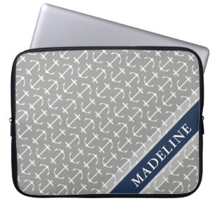 Funda Para Portátil Nombre de la marina del patrón de anclaje blanco g