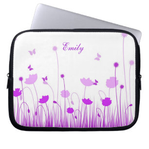 Funda Para Portátil Nombre de la zona de pradera minimalista morado y