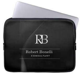 Funda Para Portátil Nombre de las iniciales del monograma gris moderno