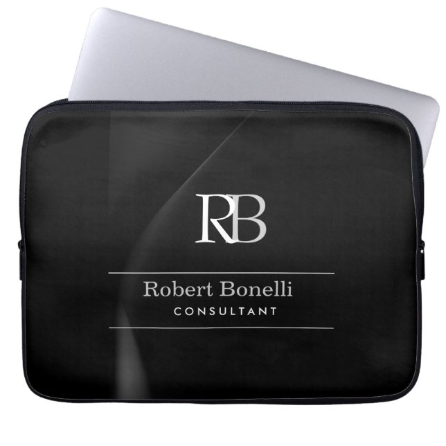 Funda Para Portátil Nombre de las iniciales del monograma gris moderno (Frente)