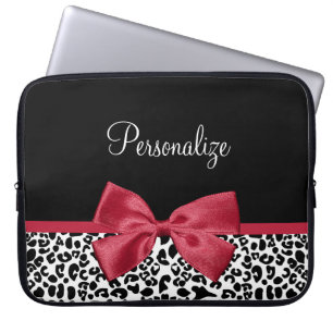 Funda Para Portátil Nombre de lazo rojo de leopardo