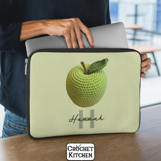 Funda Para Portátil Nombre de monograma de Apple Green Crochet de arte