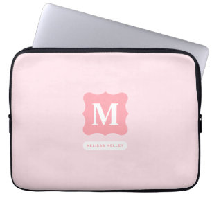 Funda Para Portátil Nombre de monograma minimalista rosa suave femenin