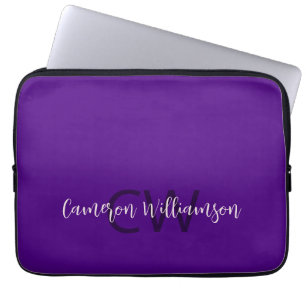 Funda Para Portátil Nombre de monograma Moda de color índigo púrpura s