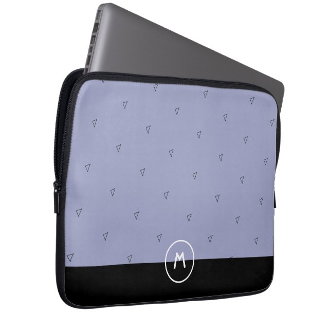 Funda Para Portátil nombre de monograma personalizado azul negro simpl (Anverso derecho)