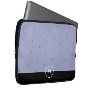Funda Para Portátil Nombre de monograma personalizado simple azul negr