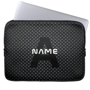 Funda Para Portátil Nombre de monograma personalizado Textura en blanc