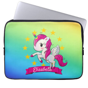 Funda Para Portátil Nombre de niño pequeño y colorido de unicornio