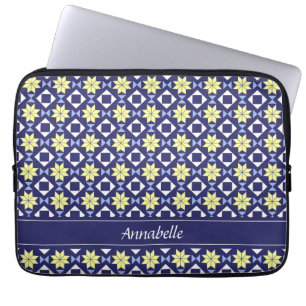 Funda Para Portátil Nombre de patrón de baldosas florales amarillas y
