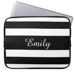 Funda Para Portátil Nombre de patrón de rayas en blanco y negro modern