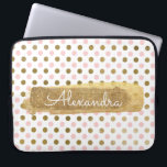 Funda Para Portátil Nombre de punto de polka rosa, blanco y Relieve me<br><div class="desc">Patrón de punto de Polka de Relieve metalizado dorado rosa,  blanco y falso con banda de pintura dorada Elegante Funda de ordenador Monograma. Este funda se puede personalizar para incluir su nombre completo con un hermoso guión blanco manuscrito.</div>