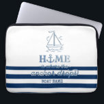 Funda Para Portátil Nombre del barco náutico,Banda azul de la marina d<br><div class="desc">Esta imagen presenta un anclaje sobre un fondo de rayas azul marino.</div>