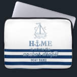 Funda Para Portátil Nombre del barco náutico,Banda azul de la marina d<br><div class="desc">Esta imagen presenta un anclaje sobre un fondo de rayas azul marino.</div>