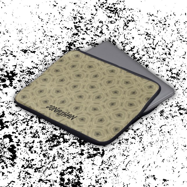 Funda Para Portátil Nombre del monograma Patrón negro y beige | (Subido por el creador)