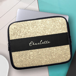 Funda Para Portátil Nombre del Purpurina de Luxury Sparkle Gold