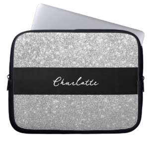 Funda Para Portátil Nombre del Purpurina de plata esparkle de lujo