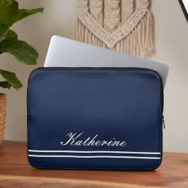 Funda Para Portátil Nombre en letra cursiva Azul Marino Minimalista
