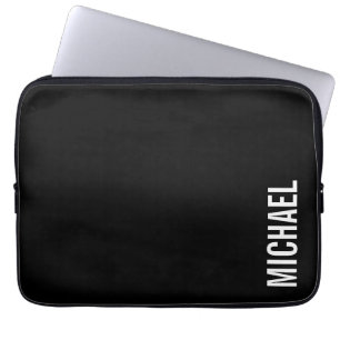 Funda Para Portátil Nombre Minimalista personalizado negro moderno