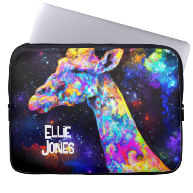 Funda Para Portátil Nombre modificable de la jirafa psicodélica (Frente)
