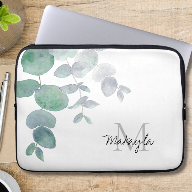 Funda Para Portátil Nombre Monograma Eucalyptus (Subido por el creador)